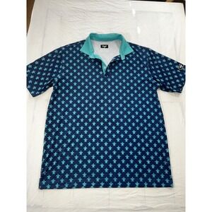 Waggle Golf Polo Shirt XL Navy Blue All‎ Over Turtle Print Short Sleeve Collared
